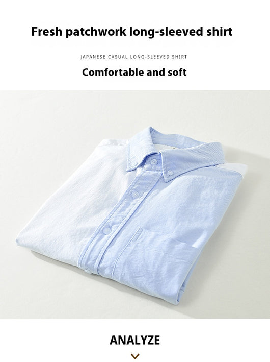 Camisa Casual de Manga Larga con Combinación de Colores Japonesa - Image 12