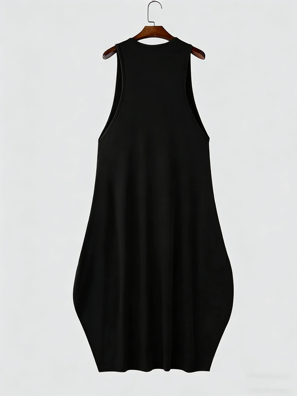 Vestido Maxi Flare Negro Hombre Cuello en U Sin Mangas Cintura Alta
