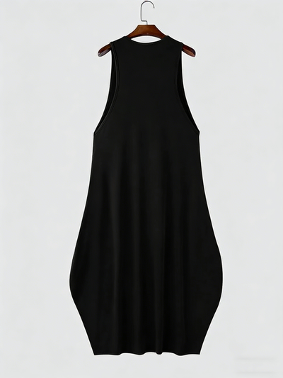 Vestido Maxi Flare Negro Hombre Cuello en U Sin Mangas Cintura Alta - Image 2
