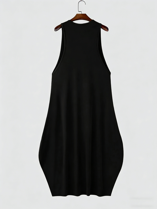 Vestido Maxi Flare Negro Hombre Cuello en U Sin Mangas Cintura Alta - Image 2