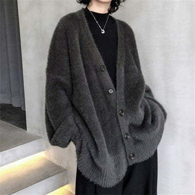 Abrigo Sweater de Piel de Visón Artificial Estilo Coreano para Mujer