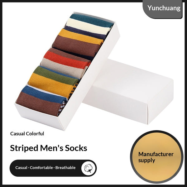 Calcetines Largos de Algodón para Hombre con Rayas Coloridas - Esencial de Moda Otoño Invierno