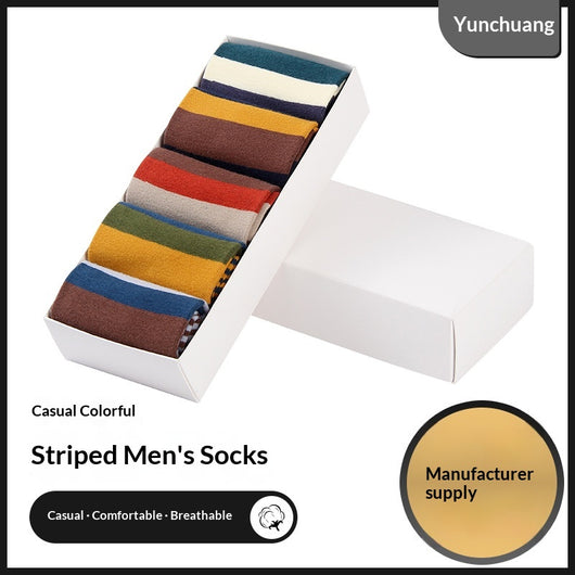 Calcetines Largos de Algodón para Hombre con Rayas Coloridas - Esencial de Moda Otoño Invierno - Image 2