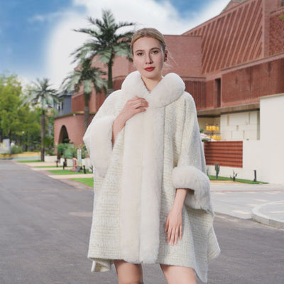 Cardigan Largo con Cuello de Pelaje - Abrigo Suelto y Cálido Tipo Cheongsam