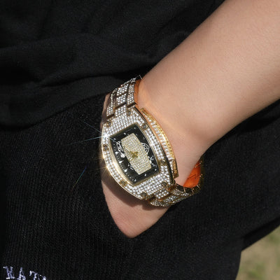 Reloj de Cuarzo Hip Hop Diseño Minimalista con Diamantes a Juego - Image 12
