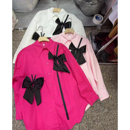 Blusa Elegante con Moño Tridimensional y Manga Larga Estilo Francés - Image 5