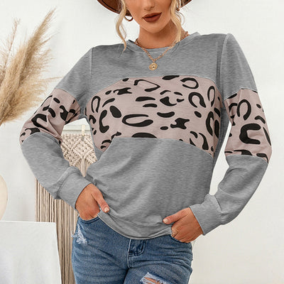 Suéter Tejido Estampado Leopardo Cuello Redondo con Parches de Contraste para Mujer - Image 3