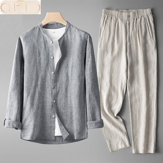 Traje Tang Lino Manga Larga Estilo Retro para Hombre - Image 6