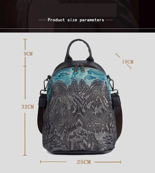 Mochila de Cuero Curtido al Vegetal con Grabado Vintage en Piel de Res - Image 10