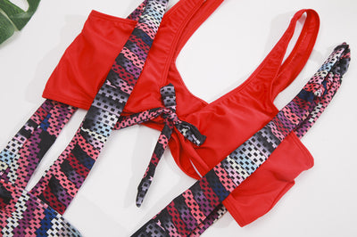 Traje de Baño Dos Piezas Estampado con Cintura Alta y Chaqueta de Playa - Image 8