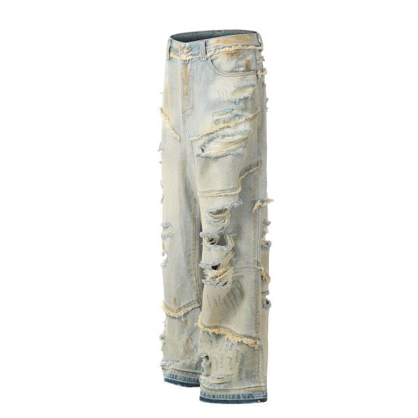 Jeans Cargo Oversize con Agujeros Grandes y Cintas Laterales