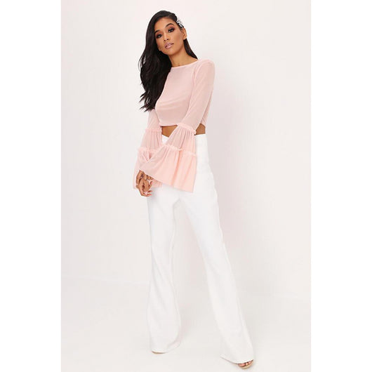 Blusa Corta de Malla Transparente con Mangas Acampanadas - Image 9