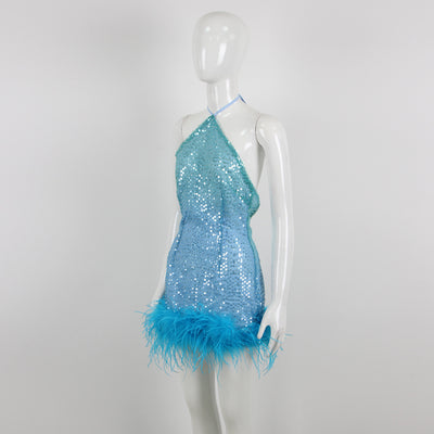 Vestido de Fiesta con Lentejuelas y Tirantes Plumados - Image 21