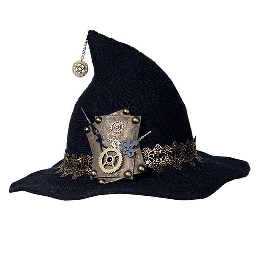 Sombrero Bruja Steampunk Negro Tejido en Lana para Halloween, Mascarada y Cosplay - Image 3