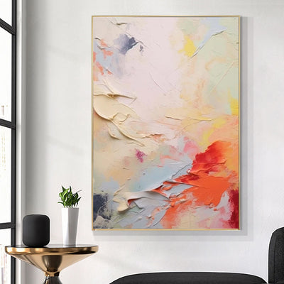 Pintura Abstracta Moderna Hecha a Mano - Lienzo Decorativo Coral Rojo Blanco Amarillo - Image 4