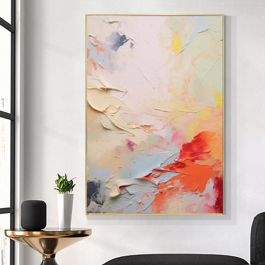 Pintura Abstracta Moderna Hecha a Mano - Lienzo Decorativo Coral Rojo Blanco Amarillo - Image 4