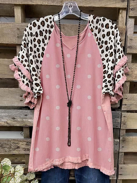 Blusa Suelta Cuello Redondo con Volantes de Encaje y Bloques de Color para Mujer - Image 10