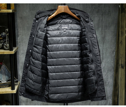 Chaqueta de Mezclilla Hombre Suelta Acolchada con Forro Desmontable - Image 8