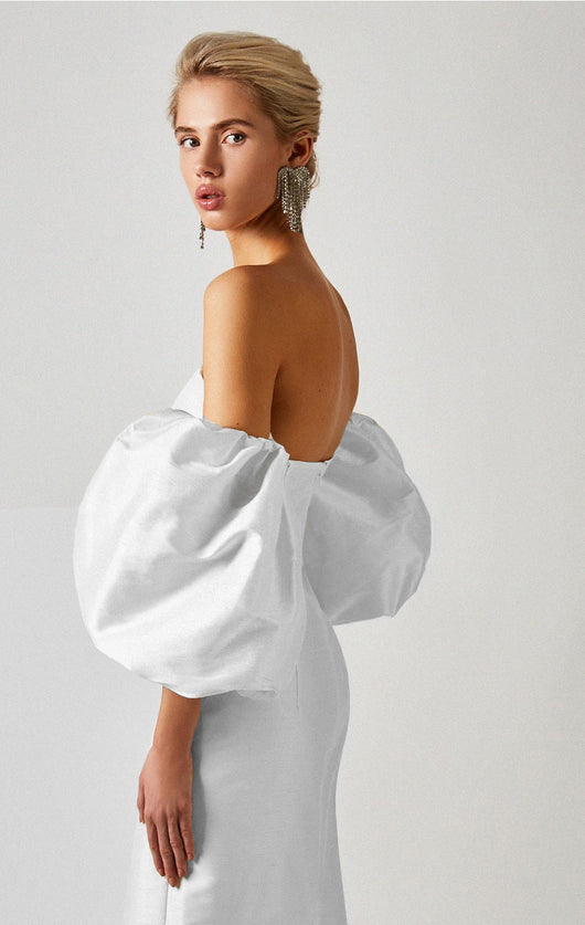 Vestido Ajustado Midi con Mangas Globo y Cintura Envolvente - Image 5