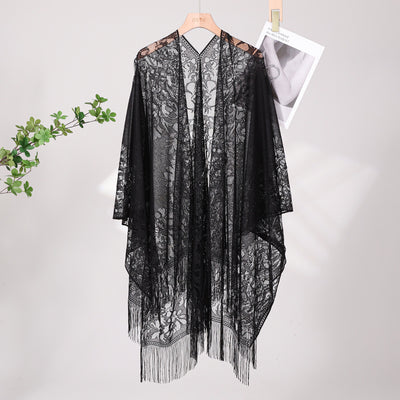 Chal Ligero de Encaje con Flecos para Mujer - Perfecto para Verano - Image 8