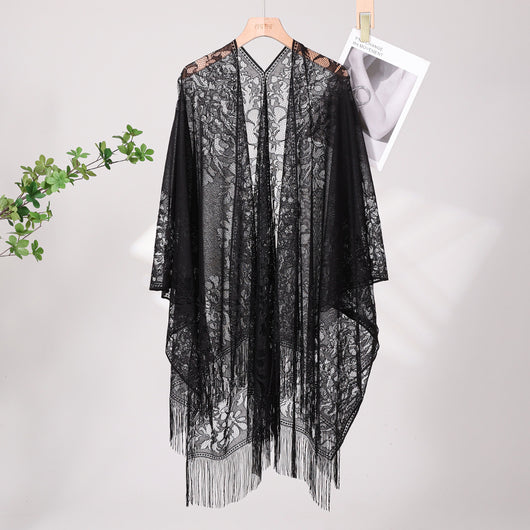 Chal Ligero de Encaje con Flecos para Mujer - Perfecto para Verano - Image 8