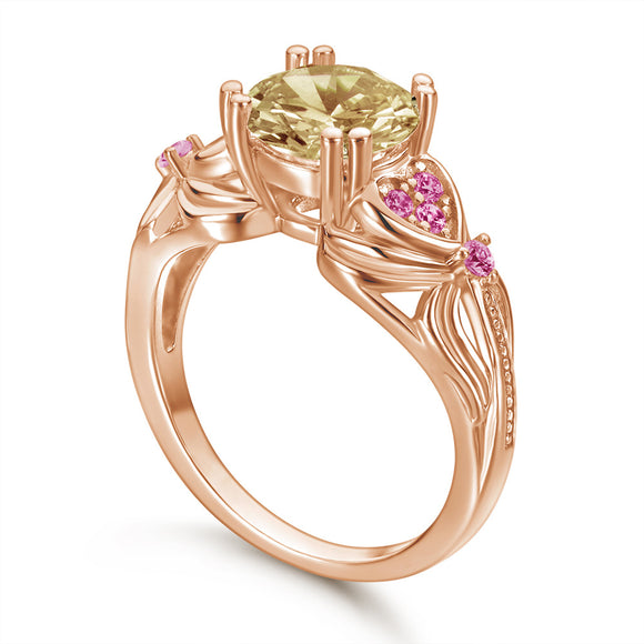 Anillo Chapado en Oro Rosado con Circonia Cúbica Champagne - Joya Resistente al Deslustre