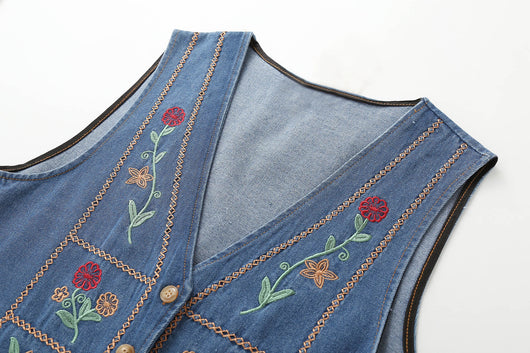 Chaleco Denim Bordado Étnico Cuello V Reforzado - Image 13