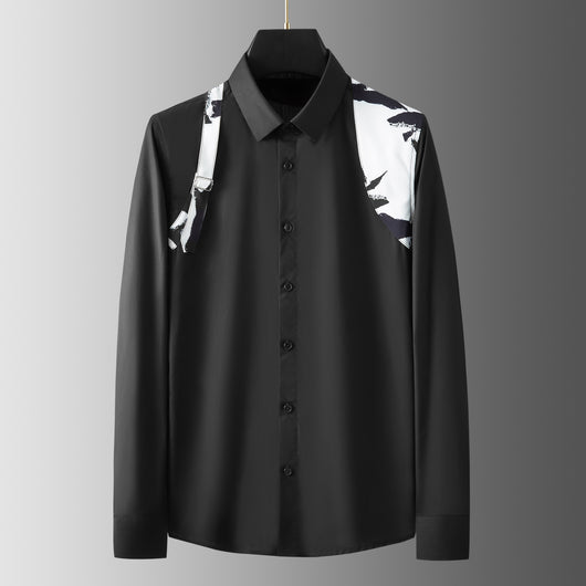 Camisa Casual de Negocios con Contraste de Hombros - Ajuste Slim Elegante para Hombre - Image 5