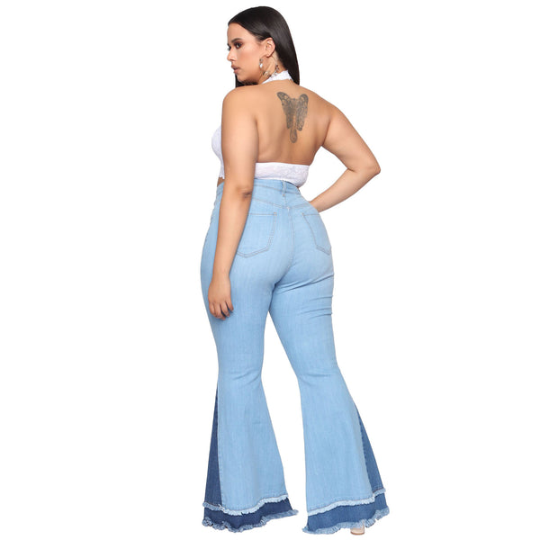 Pantalones Acampanados de Cintura Alta con Bloques de Color y Stretch