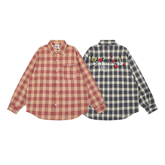 Camisa Cuadriculada Holgada de Manga Larga para Hombre