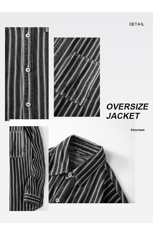 Camisa Denim a Rayas Efecto Vintage Manga Larga - Image 14