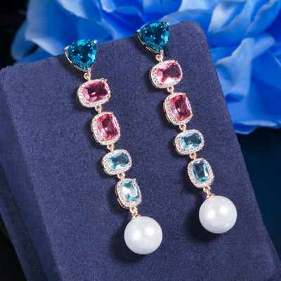 Aretes de Perla con Borla Degradada de Color - Image 8