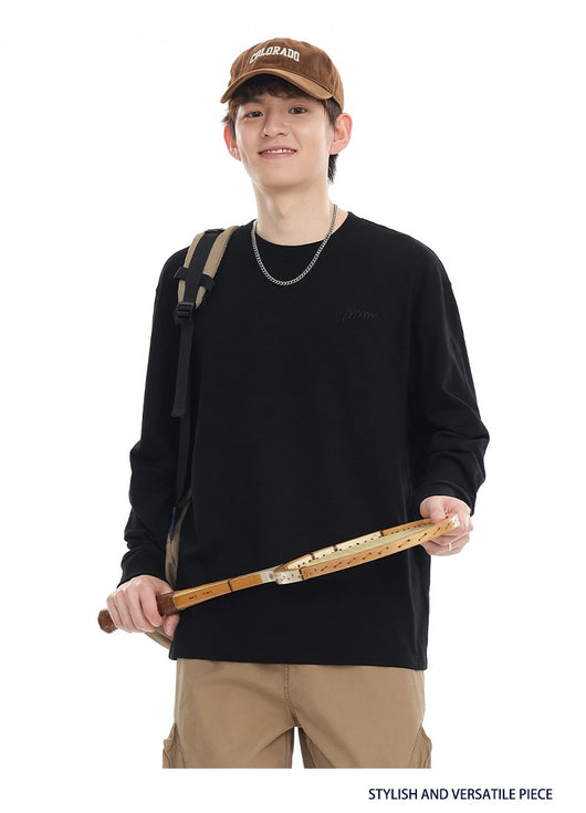 Camiseta de Algodón Pima con Bordado Minimalista - Manga Larga Cuello Redondo - Image 37