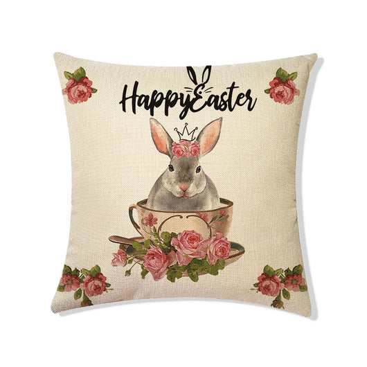 Funda de Cojín Decorativa Pascua - Canasta Flores y Conejito para Sofá y Auto - Image 18