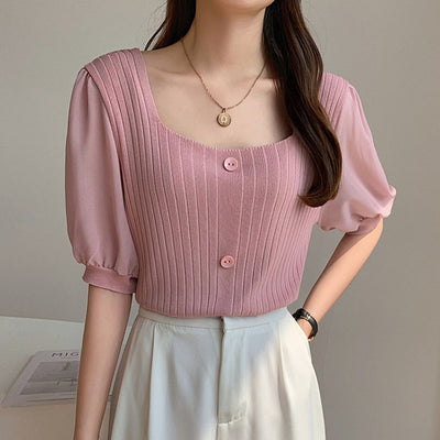 Blusa Tejida con Cuello Cuadrado y Mangas Combinadas - Image 11