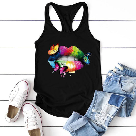 Blusa Tirantes Mariposas y Labios Multicolores para Mujer
