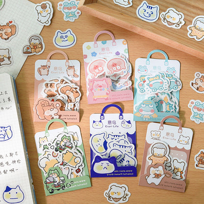 Sheet of cute squirrel stickers in various poses and expressions for handbook, diary, or photo album decoration.