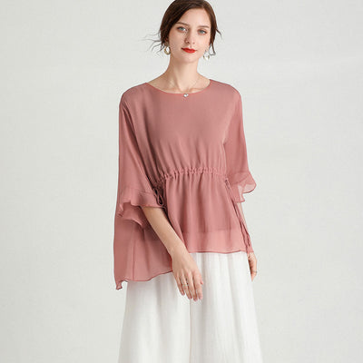 Blusa de Seda Elegante Manga Corta Talla Grande Efecto Reductor - Image 9