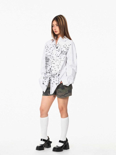 Camisa Larga Estampada a Rayas con Letras para Mujer - Image 5