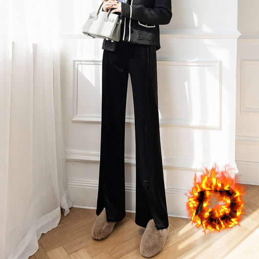 Pantalones Anchos de Terciopelo Suave con Cintura Dividida para Mujer - Image 5