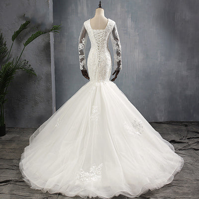 Vestido de Novia Sirena Francés Elegante con Cola Delicada - Image 8
