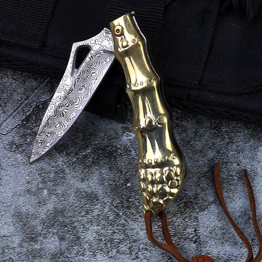 Cuchillo Táctico Damascus con Mango de Cobre para Aventuras al Aire Libre - Image 7