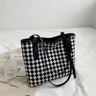 Bolso de Cuadros con Asa Simple y Gran Capacidad para Mujer