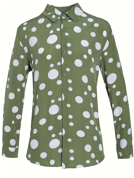 Camisa Casual de Manga Larga con Lunares para Adolescentes y Hombres - Image 4