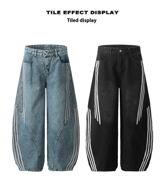 Pantalones Jeans Anchos Efecto Vintage con Costuras a Rayas para Mujer - Image 10
