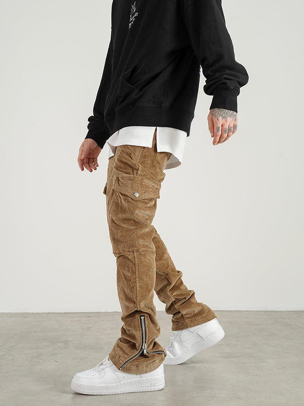 Pantalones Cargo Slim de Pana Gastada con Cierre - Estilo Retro
