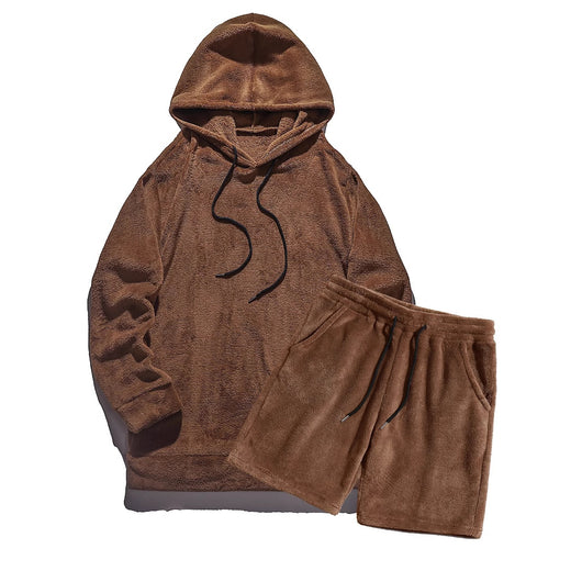 Conjunto de Sudadera con Capucha y Shorts en Fleece Coral para Hombre Talla Grande - Image 8