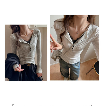 Playera Larga Elegante con Encaje Combinado para Mujer - Image 9