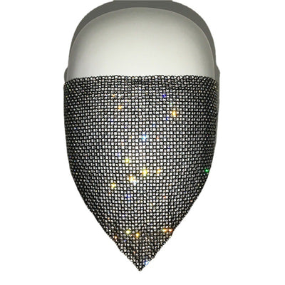 Gold rhinestone mask made of metal mesh, covering the face from the eyes to below the chin, displayed on a white mannequin head. - Image 5