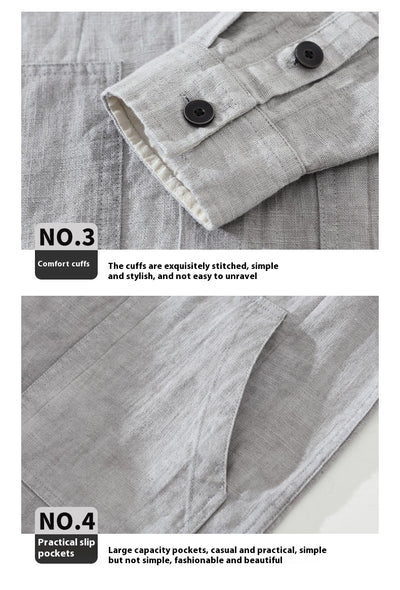 Camisa Retro de Lino con Cuello Mao para Hombre - Diseño Clásico Casual - Image 16